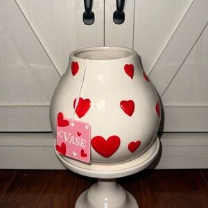 Valentines Red Heart Embossed Ceramic Vase